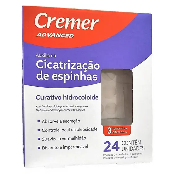 Curativo Adesivo Hidrocoloide Acnes e Espinhas Cremer 24 unidades