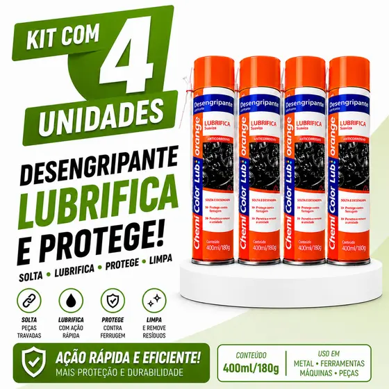 Kit 4/3/2 Unidades Desengripante Antiferrugem Lubrificante Uso Geral ChemiColor Spray Orange 400ml 250g oleo, multi uso