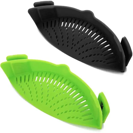 2 Peças de Escorredor de Encaixe, Escorredor para Massas, Carnes, Vegetais e Frutas, Escorredores de Silicone - Compatív