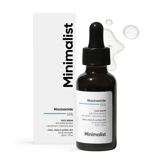 Sérum Minimalista com 5% de Niacinamida e Ácido Hialurônico para uma Pele Clara |   Reduz manchas/marcas de acne, minimi