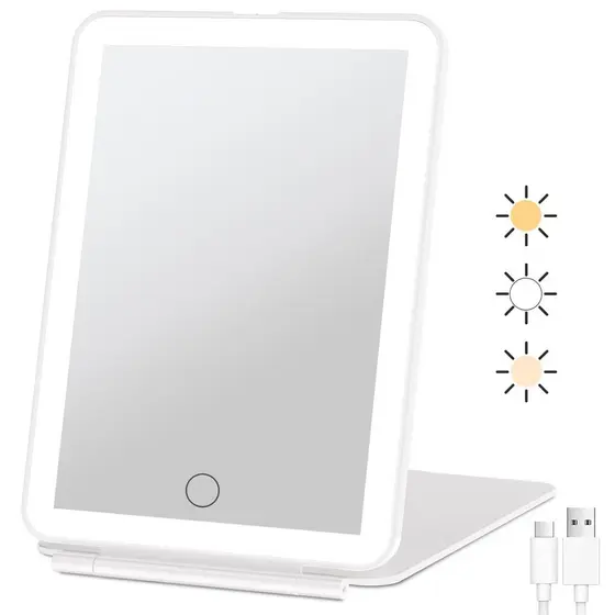 Espelho de Maquiagem Portátil Recarregável FUNTOUCH, com 72 Luzes LED, Espelho de Beleza Iluminado Portátil, Iluminação