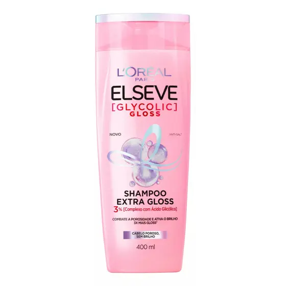 Shampoo Gloss, Limpeza Profunda e Combate a Porosidade, com Ácido Glicólico, Glycolic Gloss L'Oréal Paris Elseve, 400ml
