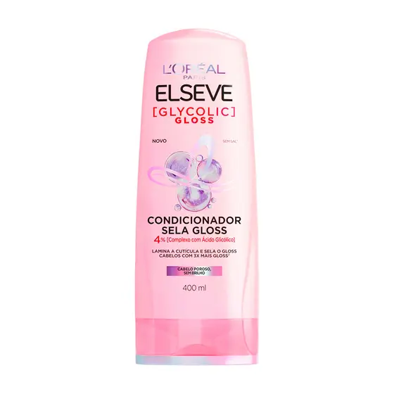 Condicionador Gloss, Contra Porosidade e Sela Cutículas, com Ácido Glicólico, Glycolic Gloss L'Oréal Paris Elseve, 400ml