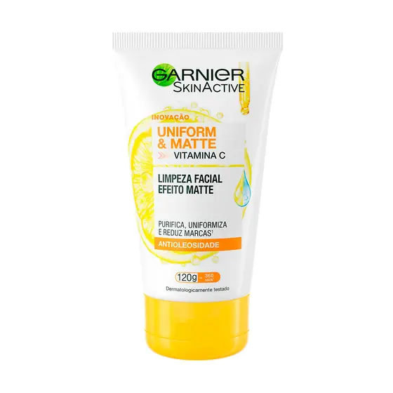 Sabonete Limpeza Facial Vitamina C Antioleosidade, Remove Oleosidade e Maquiagem, Garnier Uniform & Matte 120g