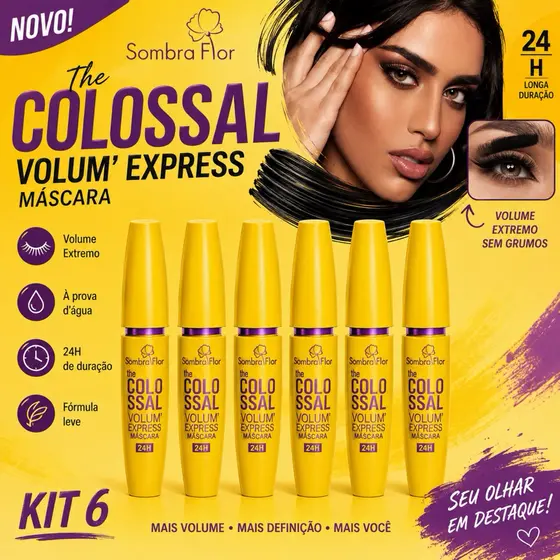 Kit 3/6/12 Máscara de Cílios Colossal 24H Volume Extremo Waterproof Longa Duração Não Borra Ideal para Revenda