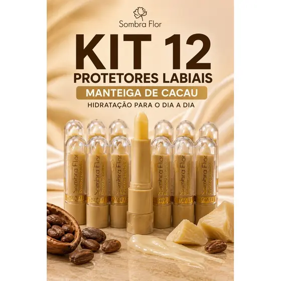 Kit 12 Protetor Labial Sombra Flor Manteiga de Cacau Hidratante Labial Original Anti Ressecamento Atacado Revenda