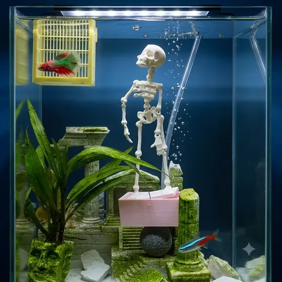 Enfeite Decoração Para Aquario Esqueleto Dançante Movimento Articulado Caveira Divertida Várias Cores