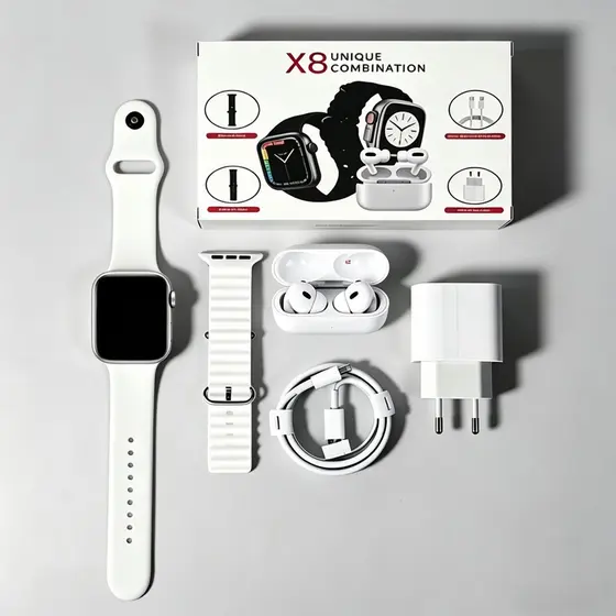 kit Smartwatch Relógio Inteligente 2026 Novo X8 2.2 Polegadas Para iOS Android Completo 6 Em 1 i13 TWS/Carregador