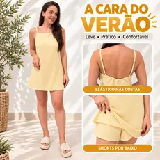 Kit - Vestido Curto Feminino Duna Macaquinho Com Shorts Regata Com Alça Regulavel Verao