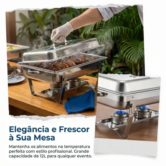 Professional Stainless Steel Chafing Dish 12L | Alcohol Heating Folding Feet with 1, 2 or 3 Compartments for Buffet Part