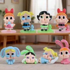 Powerpuff meninas caixa misteriosa figura chorando bebê dos desenhos animados bonito na moda jogar decoração de boneca d