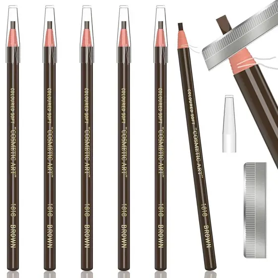 Kit de 6 Peças para Maquiagem de Sobrancelhas à Prova d'Água em Marrom Escuro e Suprimentos para Microblading - Delinead