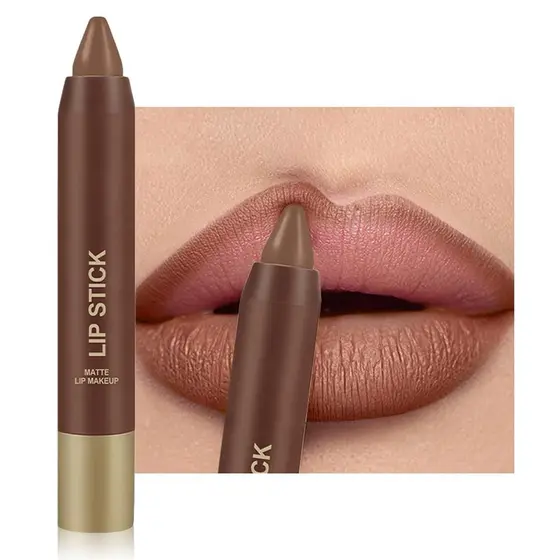 Lápis Batom Matte Erinde para Mulheres, Batom Nude Suave de 24 Horas, Delineador Labial, Batom Neutro de Longa Duração,