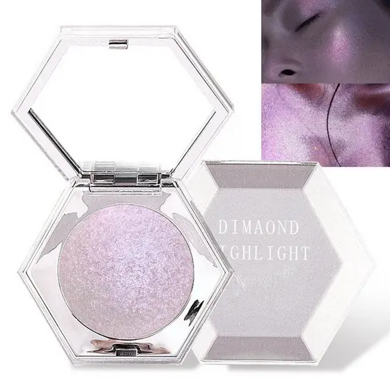 evpct Paleta de Maquiagem Iluminadora Holográfica Rosa Sereia com Glitter e Diamantes para o Rosto, Iluminadores de Maqu