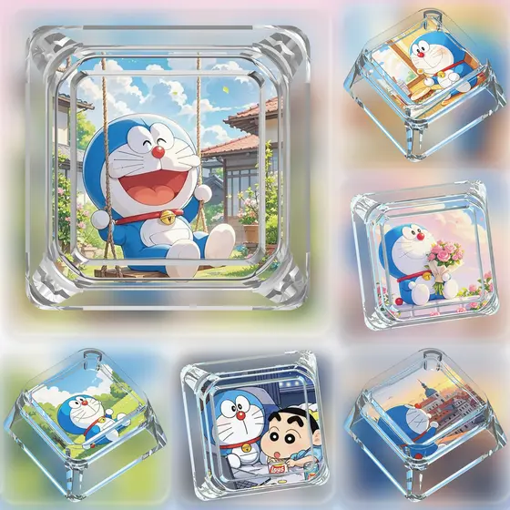 Doraemon Keycap único azul gordo Tinkerbell bonito eixo cruzado dos desenhos animados transparente teclado mecânico na m