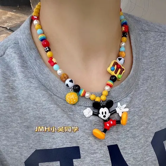 colar aço inoxidável colar femenino Nicho Design mickey colar hambúrguer americano dos desenhos animados mickey