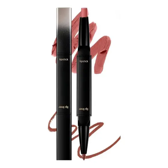 Lápis Delineador e Batom Matte 2 em 1, Batom de Longa Duração, Lápis Delineador Labial, Batom Matte, Maquiagem Labial Fe