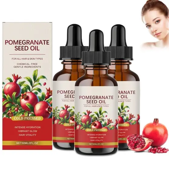 Óleo de semente de romã orgânico prensado a frio, óleo puro de romã para cuidados com a pele e cabelo, óleo natural de s