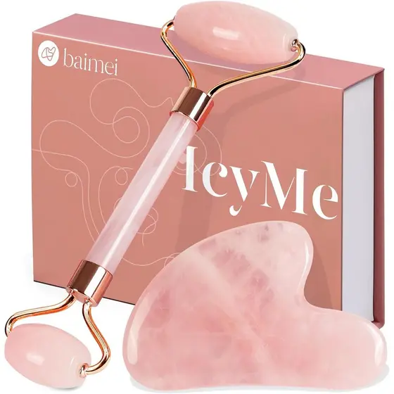 BAIMEI Jade Gua Sha Roller, gua sha facial, rolo facial para beleza e cuidados com a pele, conjunto de massagem facial d