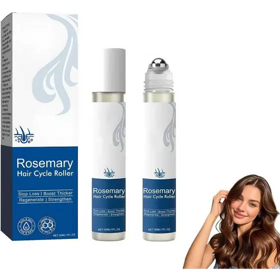 Conjunto de essência capilar em roll-on com óleo essencial de alecrim (pacote de 2 peças), adequado para cabelos danific