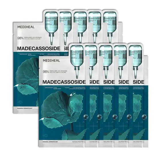 Máscara Facial Essencial MEDIHEAL [Madecassoside] Reparação de Imperfeições 10 unidades Com 98% de Pureza de Madecassosi