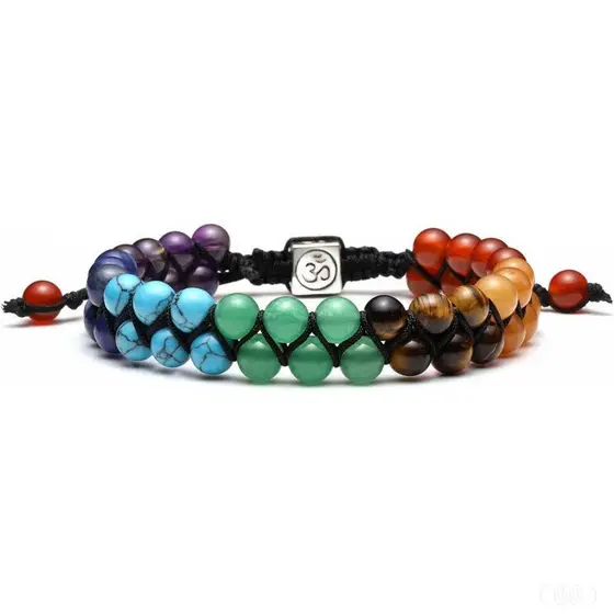 Pulseira de Cristais de Chakra com Contas, Pulseira de Cristais de Cura dos 7 Chakras, Pulseira de Pedras para Yoga, Med
