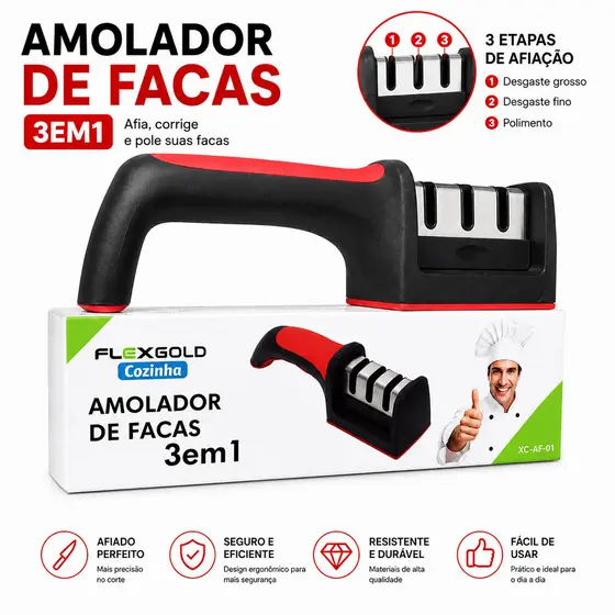 Amolador de Facas Afiador Manual em Aço Inox Profissional