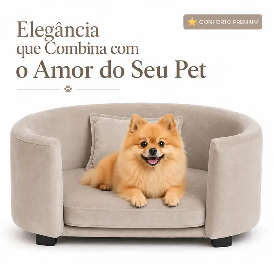 Cama Pet para Cachorro e Gato Tecido Premium Espuma D26 com Almofada Cor Bege