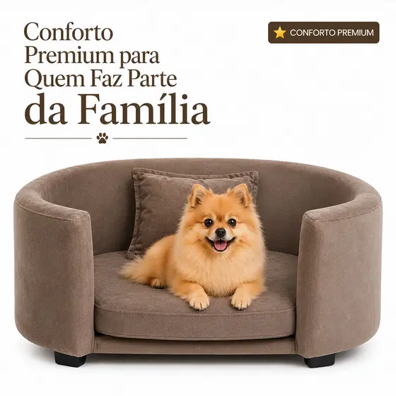 Cama Pet para Cachorro e Gato Tecido Premium Espuma D26 com Almofada Cor Cappuccino
