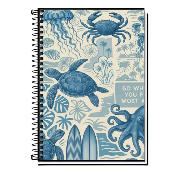 Caderno Personalizado fundo do mar - azul   | Capa Dura |1 a 20 Matérias |Escola, Organização.