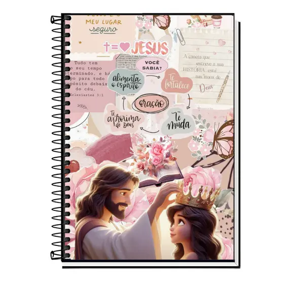 Caderno Escolar Universitário - feminino - Jesus cristo - biblia frases Capa Dura Personalizado 01 a 20 Matérias