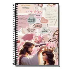 Caderno Escolar Universitário - feminino - Jesus cristo - biblia frases Capa Dura Personalizado 01 a 20 Matérias