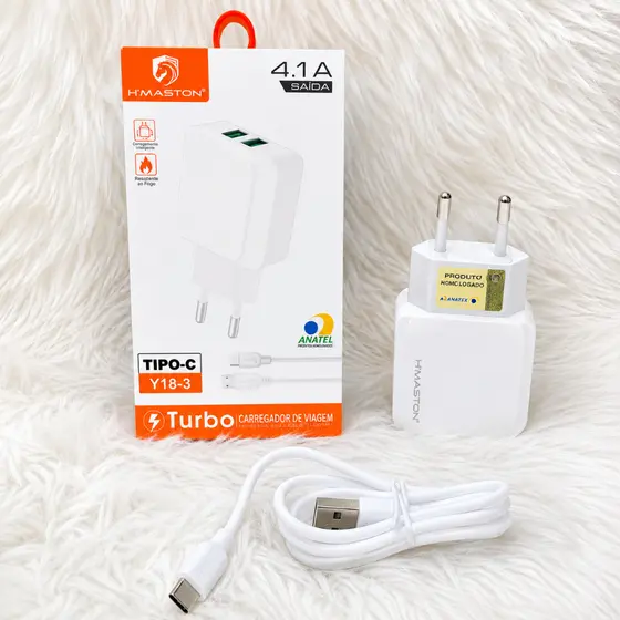 Carregador Turbo 20W Completo kit Font c/ Cabo 4.1A H'maston