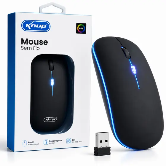 Mouse Sem Fio Recarregável Bluetooth KP-MU023 USB Wireless Silencioso para Notebook e PC