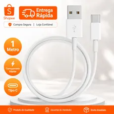 Cabo USB Tipo C Reforçado 1 Metro Carregamento Rápido Turbo Android IOS Compatível iPhone 15