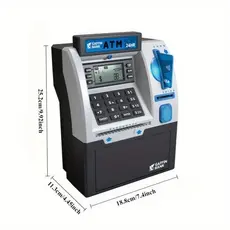 Cofrinho ATM, para Dinheiro Real, para Crianças, com Cartão de Débito, Contador de Notas, Contador de Moedas, Calculador