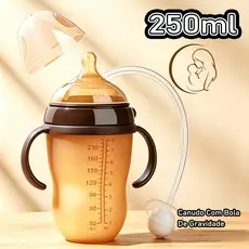 250ml Mamadeira De Silicone Com Bico Semelhante Ao Seio Materno,anticólica,antirretorno,com Alça E Canudo De Gravidade