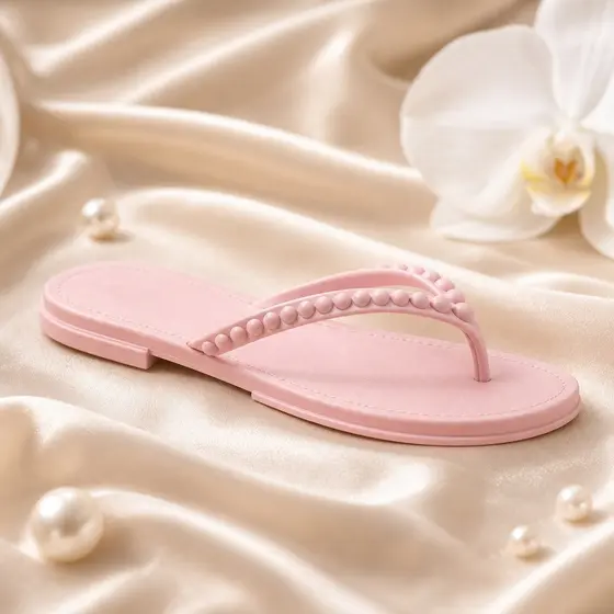 Chinelo Rasteira Feminina Com Pérolas Confortável Leve Casual Elegante Para Verão Dia a Dia