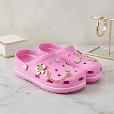 Babuche Adulto Feminina Personalizada Com Pins Flor Corrente Confortável Leve Antiderrapante
