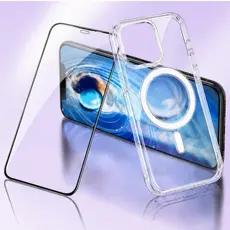 Kit Transparente Capa Magnética + 3D 9H HD Película De Vidro Para iPhone XS XR 11 12 13 14 15 16 17 PRO / PRO MAX