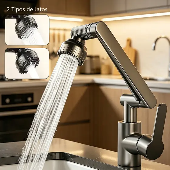 Torneira 1080° Giratória Braço Robótico Chuveiro Aerador Dois Modos À Prova De Respingos Banheiro Cozinha