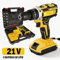 Furadeira Parafusadeira Sem Fio 21V 2 Baterias Maleta Completa Com Acessórios