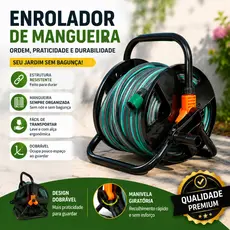 Carretel Enrolador Resistente para Mangueira de Água até 20m com Alça de Transporte, Ideal para Jardim e Limpeza