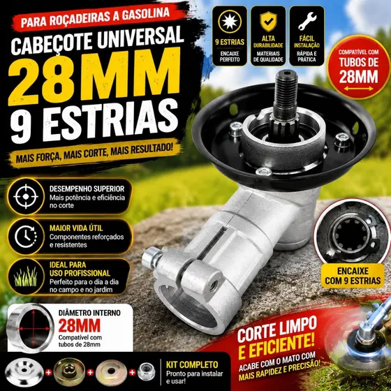 Caixa de engrenagem roçadeira 9 estrias 28mm kit completo