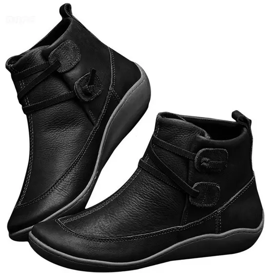 Botas de Couro Impermeáveis de Salto Baixo para Mulheres, Confortáveis, Bico Redondo, Adequadas para Todas as Estações{S