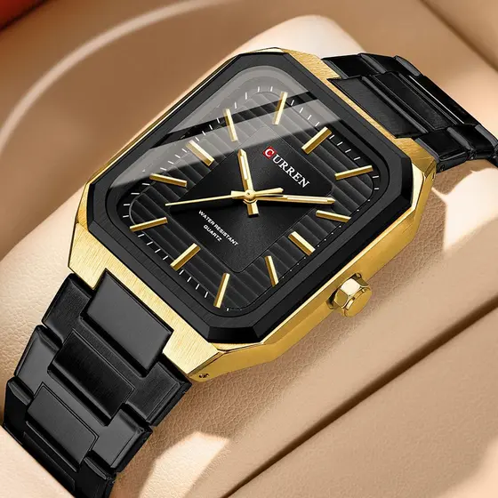 Relógio Masculino Original CURREN com Ponteiro Luminoso, Relógio de Aço Inoxidável, Relógio Esportivo Quadrado Simples V