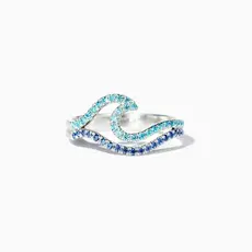 Anel banhado a prata S925, estilo feminino, padrão de ondas em dupla camada, azul degradê, requintado, ajustável, presen