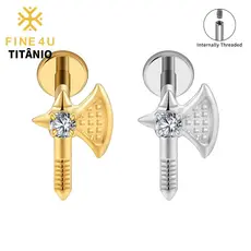 Brincos de Piercing em Forma de Machado Estilo Gótico FINE4U 100% Liga de Titânio, Adequados para Lóbulo e Cartilagem da