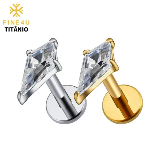 Joia de piercing para cartilagem da orelha em liga de titânio FINE4U, incrustada com zircônia em formato de estrela, ade