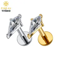 Joia de piercing para cartilagem da orelha em liga de titânio FINE4U, incrustada com zircônia em formato de estrela, ade